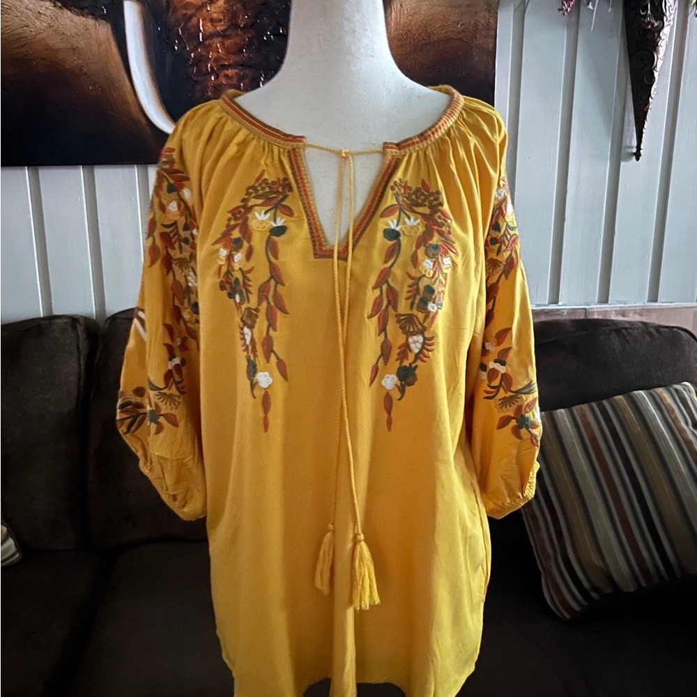 Solitare • Small • Boho • Yellow/Brown • Floral • Bird • Embroidery • Blouse - Picture 8 of 10